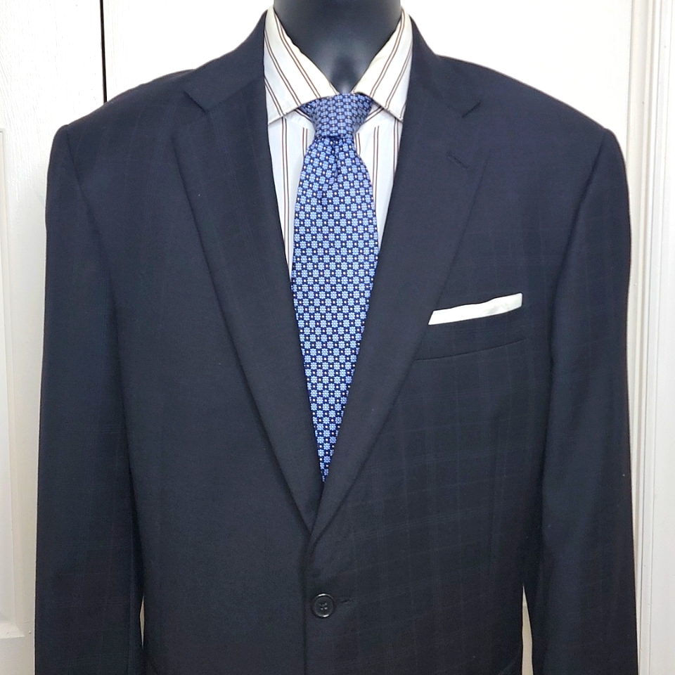 Hart Schaffner Marx Navy Blue Checked Blazer Size 44 L